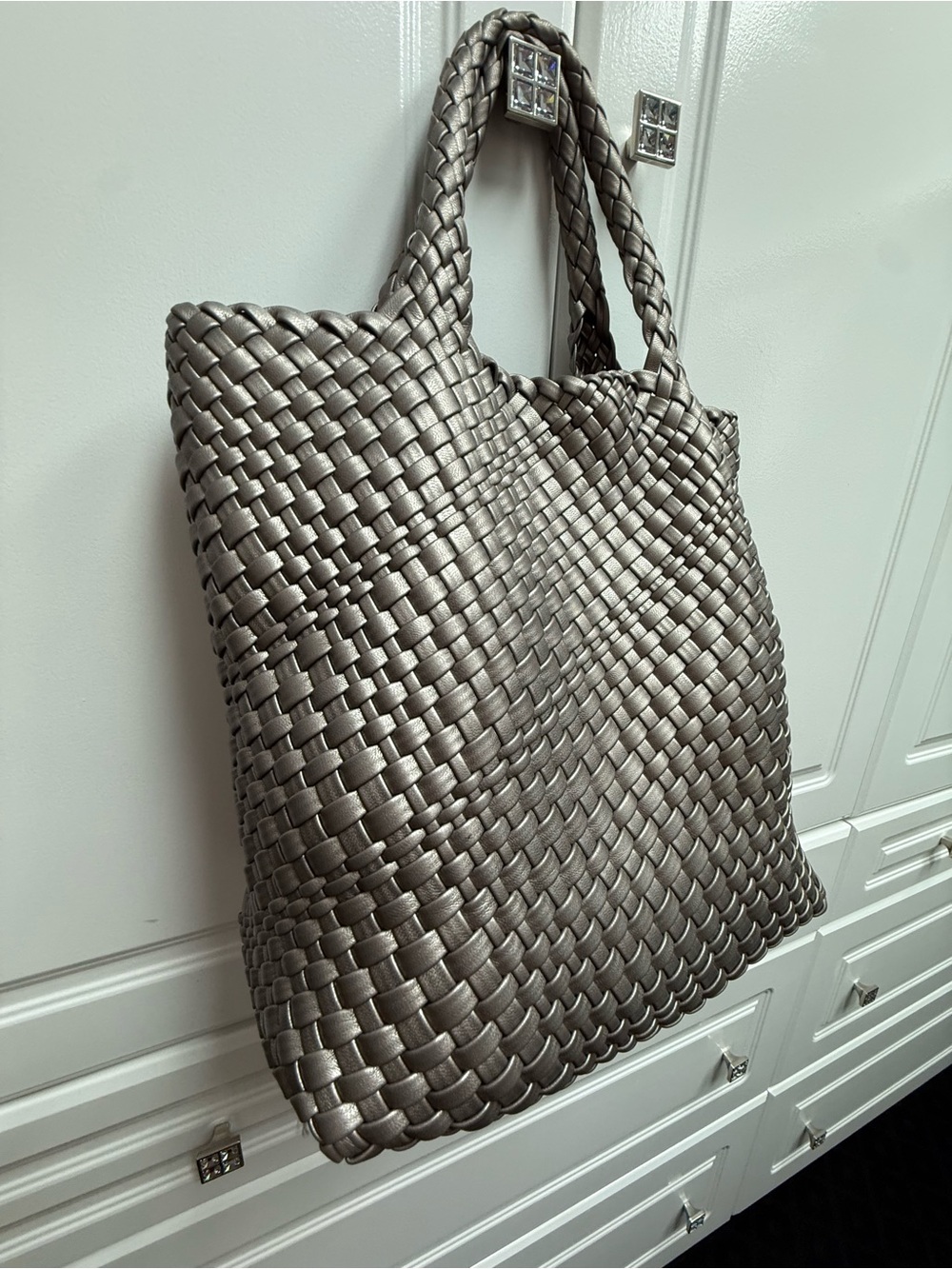 Woven Metallic Tote Bag in Pewter - Picture 2 of 8